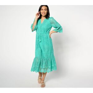 Destination 365 Women's Petite Dress PXS Crochet Midi Rope Tie Green A637784